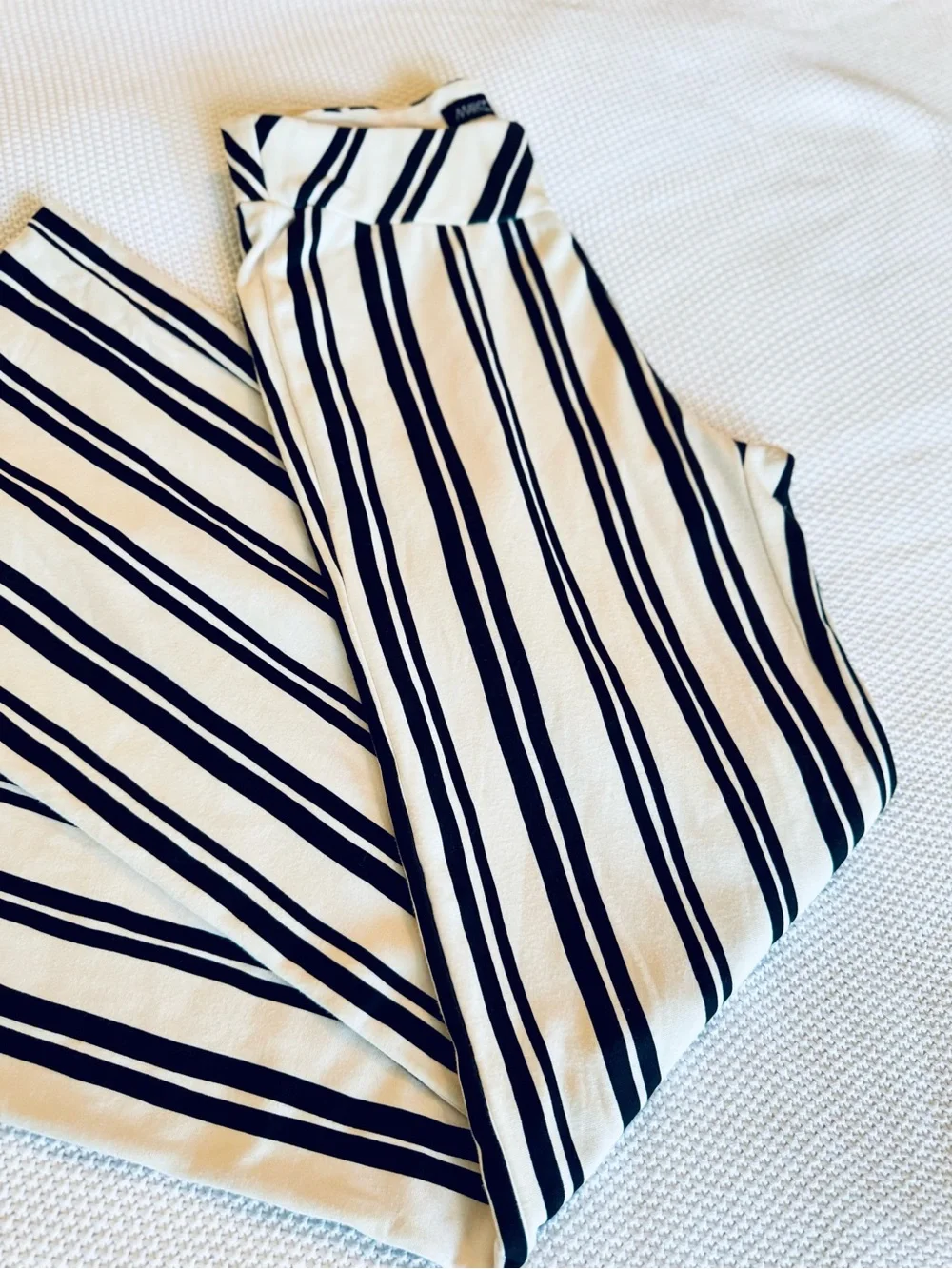 MARC CAIN Black & White Vertical-Stripe Wide Leg Trousers Pull-On Pants - Picture 3 of 16
